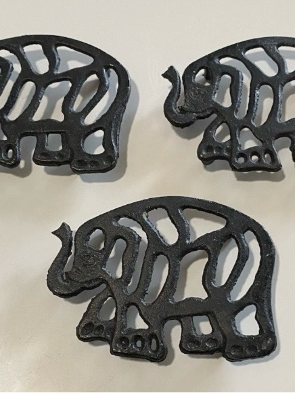 Vintage Cast Iron Elephant Trivets, Set of 3 - Black by TSU